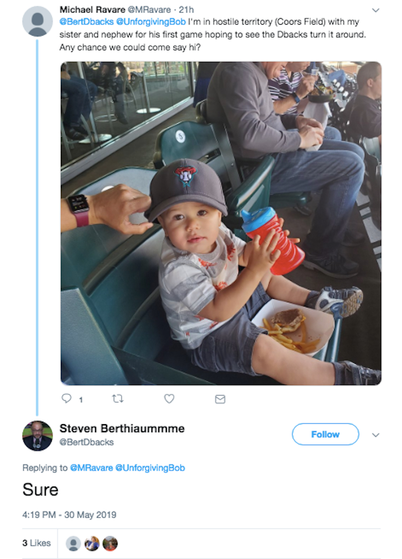 Illustration for article titled Fake Steve Berthiaume Twitter Account Leads To Random Family Crashing Diamondbacks' Booth During Game